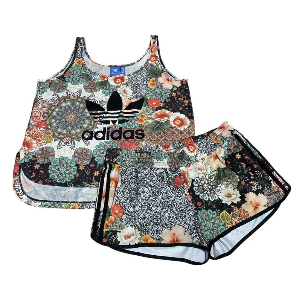 adidas Originals Trefoil Jardim Agharta Tropical Print Tank & Shorts Set Women L - Picture 2 of 10